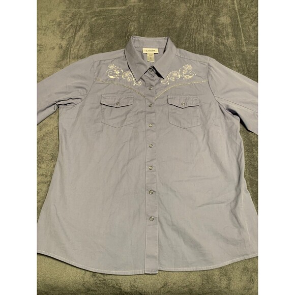 Back in the Saddle Shirt XL Blue Embroidered Flower Pearl Snap Western Cowgirl - Picture 5 of 16